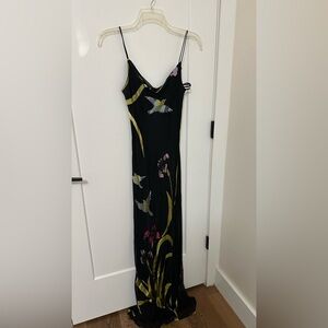 Black Floral Slip Dress with Yellow & Pink Accents